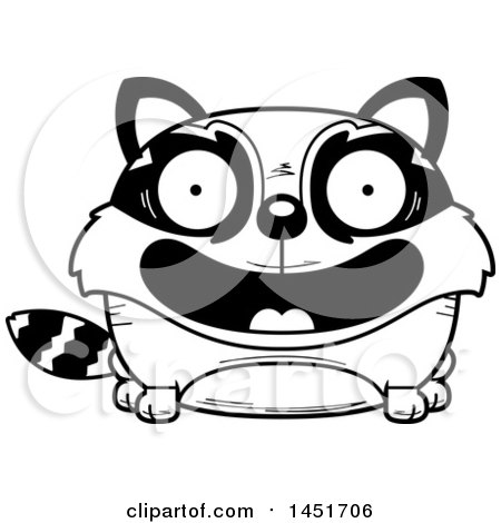 Clipart Graphic of a Cartoon Black and White Lineart Smiling Raccoon Character Mascot - Royalty Free Vector Illustration by Cory Thoman