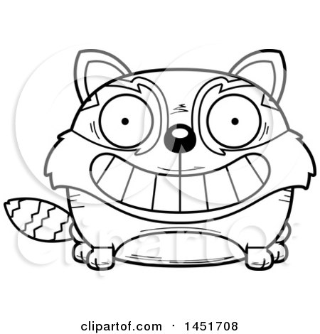 Clipart Graphic of a Cartoon Black and White Lineart Grinning Red Panda Character Mascot - Royalty Free Vector Illustration by Cory Thoman