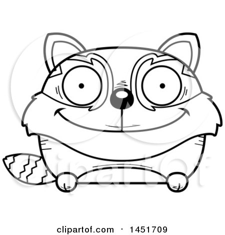 Clipart Graphic of a Cartoon Black and White Lineart Happy Red Panda Character Mascot - Royalty Free Vector Illustration by Cory Thoman