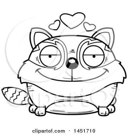 Clipart Graphic of a Cartoon Black and White Lineart Loving Red Panda Character Mascot - Royalty Free Vector Illustration by Cory Thoman