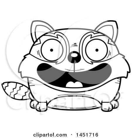 Clipart Graphic of a Cartoon Black and White Lineart Smiling Red Panda Character Mascot - Royalty Free Vector Illustration by Cory Thoman