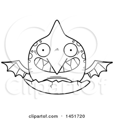 Clipart Graphic of a Cartoon Black and White Lineart Hatching Pterodactyl Character Mascot - Royalty Free Vector Illustration by Cory Thoman