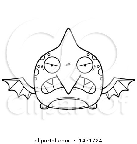 Clipart Graphic of a Cartoon Black and White Lineart Mad Pterodactyl Character Mascot - Royalty Free Vector Illustration by Cory Thoman