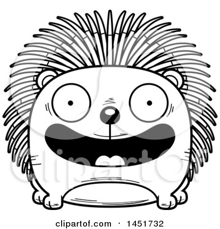 Clipart Graphic of a Cartoon Black and White Lineart Smiling Porcupine Character Mascot - Royalty Free Vector Illustration by Cory Thoman