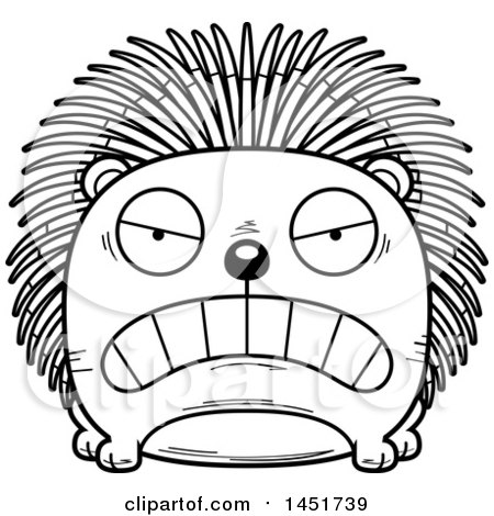 Clipart Graphic of a Cartoon Black and White Lineart Mad Porcupine Character Mascot - Royalty Free Vector Illustration by Cory Thoman