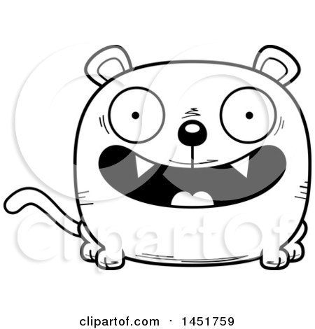 Clipart Graphic of a Cartoon Black and White Lineart Smiling Panther Character Mascot - Royalty Free Vector Illustration by Cory Thoman