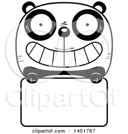 Clipart Graphic of a Cartoon Black and White Panda Character Mascot over a Blank Sign - Royalty Free Vector Illustration by Cory Thoman