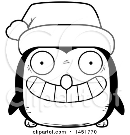 Clipart Graphic of a Cartoon Black and White Christmas Penguin Character Mascot Wearing a Santa Hat - Royalty Free Vector Illustration by Cory Thoman