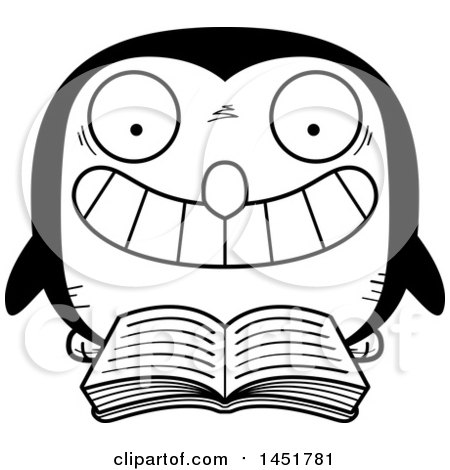 Clipart Graphic of a Cartoon Black and White Reading Penguin Character Mascot - Royalty Free Vector Illustration by Cory Thoman