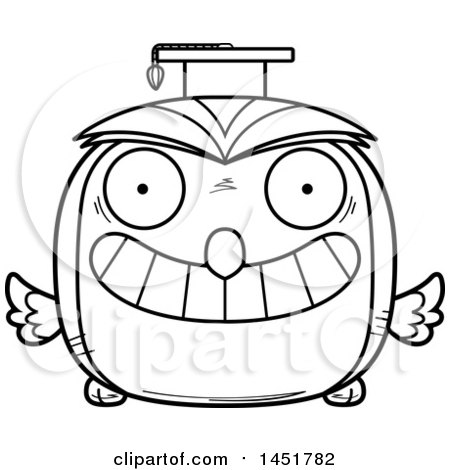 Clipart Graphic of a Cartoon Black and White Lineart Graduate Owl Character Mascot - Royalty Free Vector Illustration by Cory Thoman