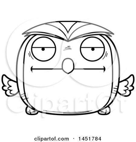 Clipart Graphic of a Cartoon Black and White Lineart Bored Owl Character Mascot - Royalty Free Vector Illustration by Cory Thoman