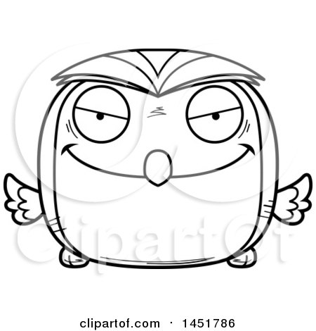 Clipart Graphic of a Cartoon Black and White Lineart Evil Owl Character Mascot - Royalty Free Vector Illustration by Cory Thoman