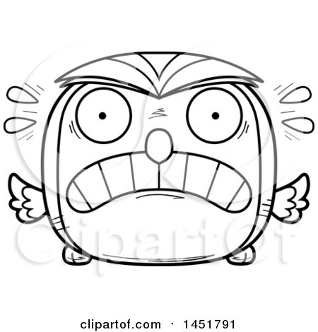 Clipart Graphic of a Cartoon Black and White Lineart Scared Owl Character Mascot - Royalty Free Vector Illustration by Cory Thoman