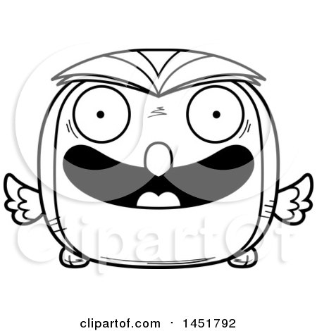 Clipart Graphic of a Cartoon Black and White Lineart Happy Owl Character Mascot - Royalty Free Vector Illustration by Cory Thoman
