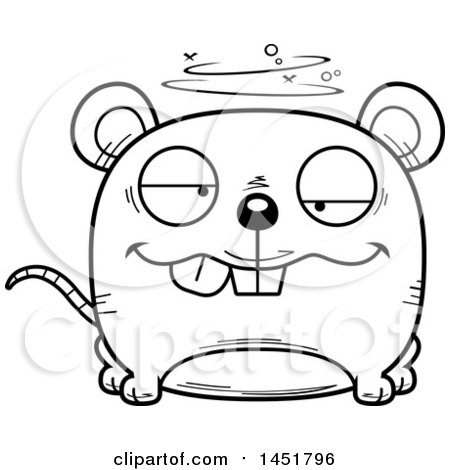 Clipart Graphic of a Cartoon Black and White Lineart Drunk Mouse Character Mascot - Royalty Free Vector Illustration by Cory Thoman