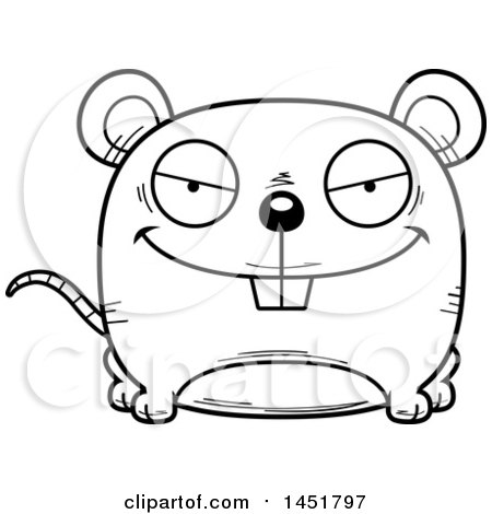 Clipart Graphic of a Cartoon Black and White Lineart Evil Mouse Character Mascot - Royalty Free Vector Illustration by Cory Thoman
