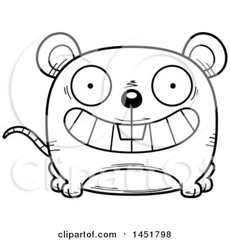 Clipart Graphic of a Cartoon Black and White Lineart Grinning Mouse Character Mascot - Royalty Free Vector Illustration by Cory Thoman