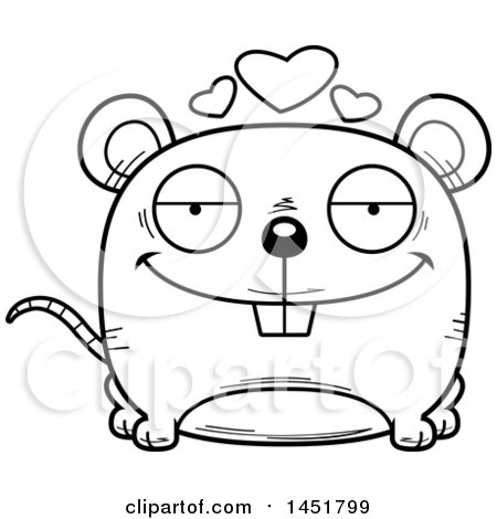 Clipart Graphic of a Cartoon Black and White Lineart Loving Mouse Character Mascot - Royalty Free Vector Illustration by Cory Thoman