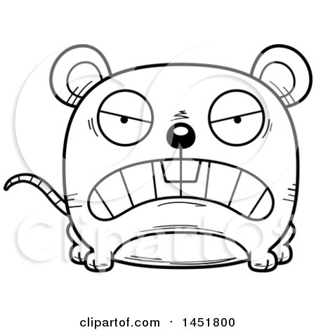 Clipart Graphic of a Cartoon Black and White Lineart Mad Mouse Character Mascot - Royalty Free Vector Illustration by Cory Thoman