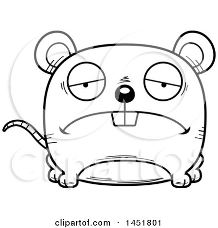Clipart Graphic of a Cartoon Black and White Lineart Sad Mouse Character Mascot - Royalty Free Vector Illustration by Cory Thoman