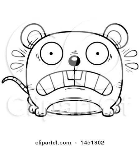 Clipart Graphic of a Cartoon Black and White Lineart Scared Mouse Character Mascot - Royalty Free Vector Illustration by Cory Thoman