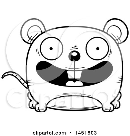 Clipart Graphic of a Cartoon Black and White Lineart Happy Mouse Character Mascot - Royalty Free Vector Illustration by Cory Thoman