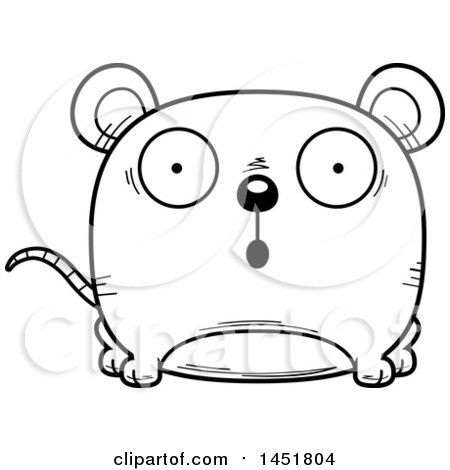 Clipart Graphic of a Cartoon Black and White Lineart Surprised Mouse Character Mascot - Royalty Free Vector Illustration by Cory Thoman