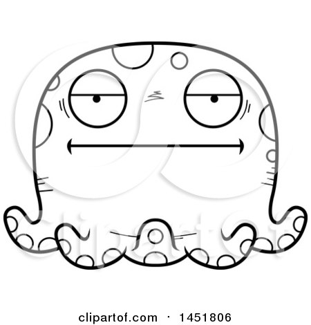 Clipart Graphic of a Cartoon Black and White Lineart Bored Octopus Character Mascot - Royalty Free Vector Illustration by Cory Thoman