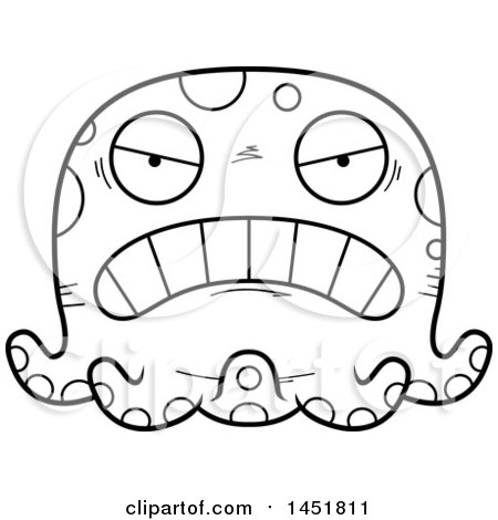 Clipart Graphic of a Cartoon Black and White Lineart Mad Octopus Character Mascot - Royalty Free Vector Illustration by Cory Thoman