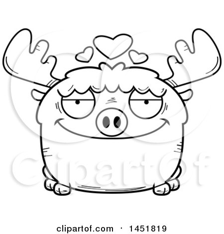 Clipart Graphic of a Cartoon Black and White Lineart Loving Moose Character Mascot - Royalty Free Vector Illustration by Cory Thoman