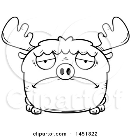 Clipart Graphic of a Cartoon Black and White Lineart Sad Moose Character Mascot - Royalty Free Vector Illustration by Cory Thoman