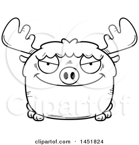 Clipart Graphic of a Cartoon Black and White Lineart Sly Moose Character Mascot - Royalty Free Vector Illustration by Cory Thoman