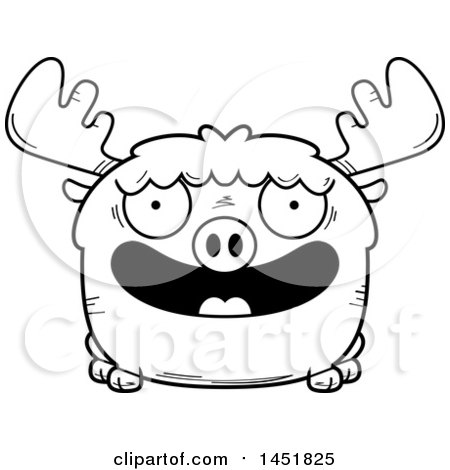 Clipart Graphic of a Cartoon Black and White Lineart Smiling Moose Character Mascot - Royalty Free Vector Illustration by Cory Thoman