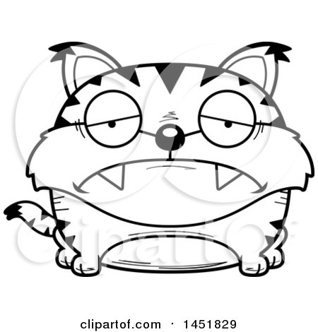Clipart Graphic of a Cartoon Black and White Lineart Sad Lynx Character Mascot - Royalty Free Vector Illustration by Cory Thoman