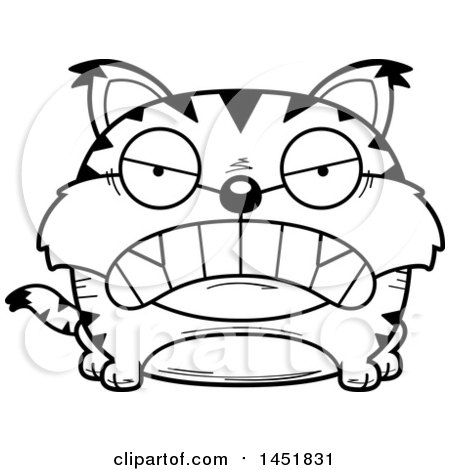 Clipart Graphic of a Cartoon Black and White Lineart Mad Lynx Character Mascot - Royalty Free Vector Illustration by Cory Thoman