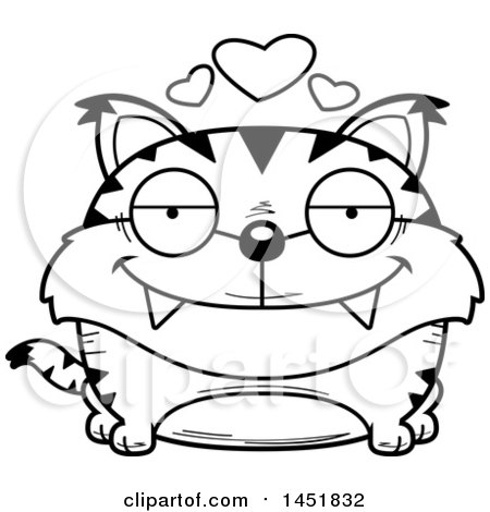 Clipart Graphic of a Cartoon Black and White Lineart Loving Lynx Character Mascot - Royalty Free Vector Illustration by Cory Thoman