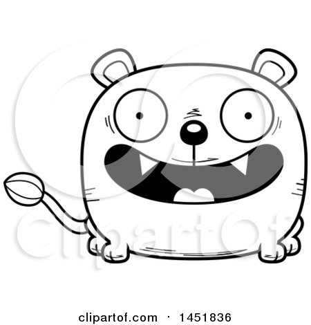 Clipart Graphic of a Cartoon Black and White Lineart Smiling Lioness Character Mascot - Royalty Free Vector Illustration by Cory Thoman
