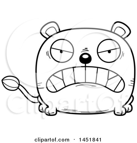 Clipart Graphic of a Cartoon Black and White Lineart Mad Lioness Character Mascot - Royalty Free Vector Illustration by Cory Thoman