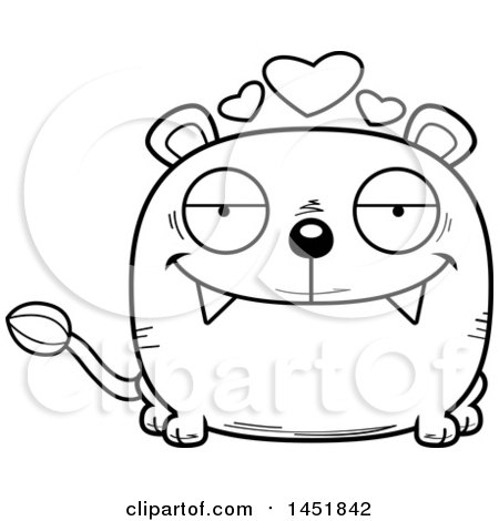 Clipart Graphic of a Cartoon Black and White Lineart Loving Lioness Character Mascot - Royalty Free Vector Illustration by Cory Thoman