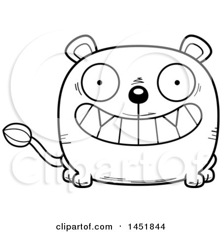 Clipart Graphic of a Cartoon Black and White Lineart Grinning Lioness Character Mascot - Royalty Free Vector Illustration by Cory Thoman