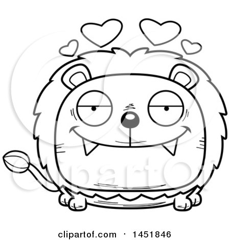 Clipart Graphic of a Cartoon Black and White Lineart Loving Male Lion Character Mascot - Royalty Free Vector Illustration by Cory Thoman