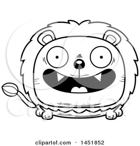 Clipart Graphic of a Cartoon Black and White Lineart Smiling Male Lion Character Mascot - Royalty Free Vector Illustration by Cory Thoman