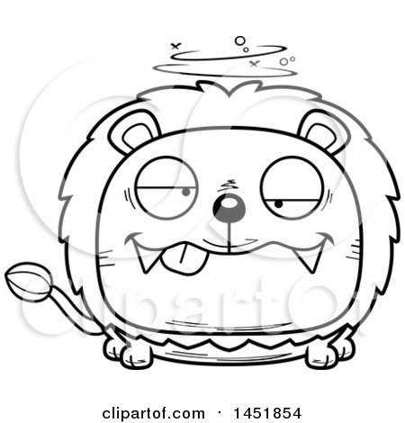 Clipart Graphic of a Cartoon Black and White Lineart Drunk Male Lion Character Mascot - Royalty Free Vector Illustration by Cory Thoman