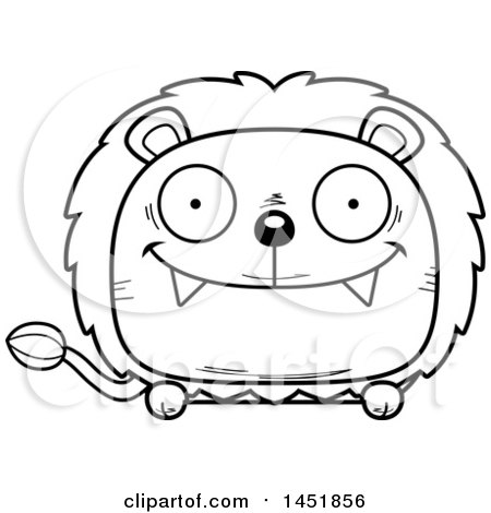 Clipart Graphic of a Cartoon Black and White Lineart Happy Male Lion Character Mascot - Royalty Free Vector Illustration by Cory Thoman