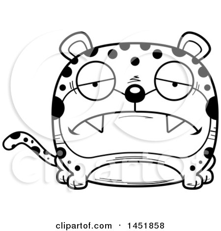 Clipart Graphic of a Cartoon Black and White Lineart Sad Leopard Character Mascot - Royalty Free Vector Illustration by Cory Thoman