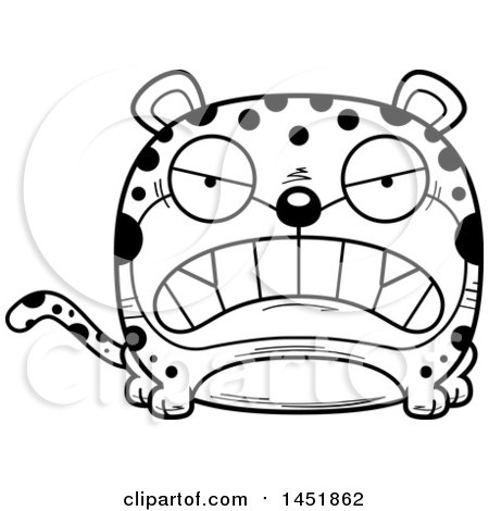 Clipart Graphic of a Cartoon Black and White Lineart Mad Leopard Character Mascot - Royalty Free Vector Illustration by Cory Thoman