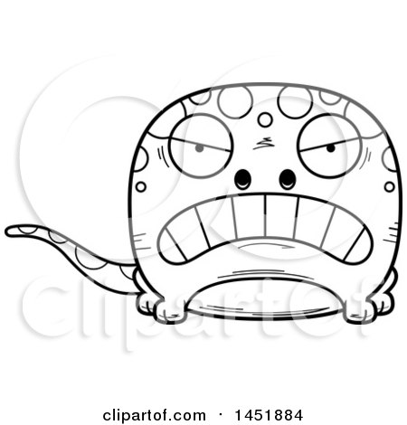Clipart Graphic of a Cartoon Black and White Lineart Mad Gecko Character Mascot - Royalty Free Vector Illustration by Cory Thoman