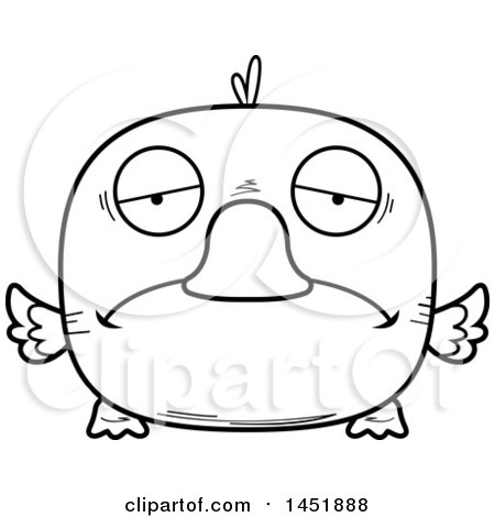 Clipart Graphic of a Cartoon Black and White Lineart Sad Duck Character Mascot - Royalty Free Vector Illustration by Cory Thoman