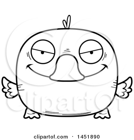 Clipart Graphic of a Cartoon Black and White Lineart Sly Duck Character Mascot - Royalty Free Vector Illustration by Cory Thoman