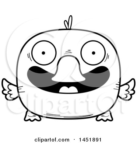 Clipart Graphic of a Cartoon Black and White Lineart Smiling Duck Character Mascot - Royalty Free Vector Illustration by Cory Thoman